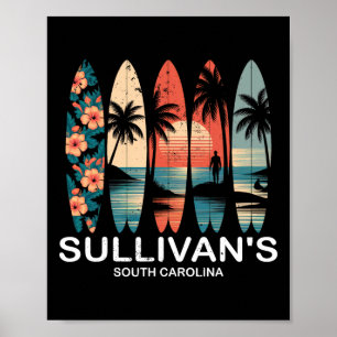 Sullivan's South Carolina Surfboard Surfing Retro Poster