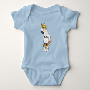 Sulphur-crested cockatoo bird cartoon illustration baby bodysuit