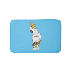 Sulphur-crested cockatoo bird cartoon illustration bath mat