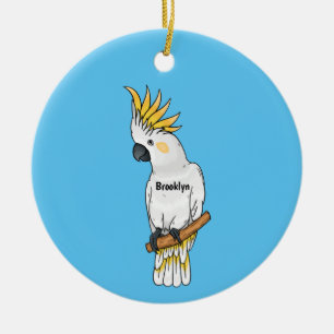 Sulphur-crested cockatoo bird cartoon illustration ceramic ornament