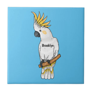 Sulphur-crested cockatoo bird cartoon illustration ceramic tile