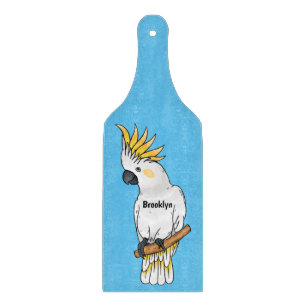 Sulphur-crested cockatoo bird cartoon illustration cutting board