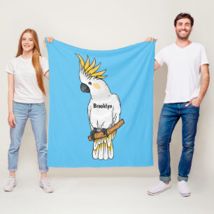 Sulphur-crested cockatoo bird cartoon illustration fleece blanket