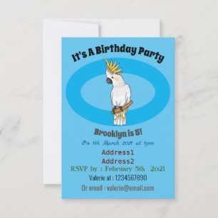 Sulphur-crested cockatoo bird cartoon illustration invitation