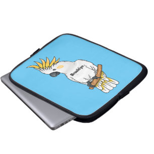 Sulphur-crested cockatoo bird cartoon illustration laptop sleeve