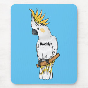 Sulphur-crested cockatoo bird cartoon illustration mouse pad