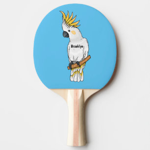 Sulphur-crested cockatoo bird cartoon illustration ping pong paddle