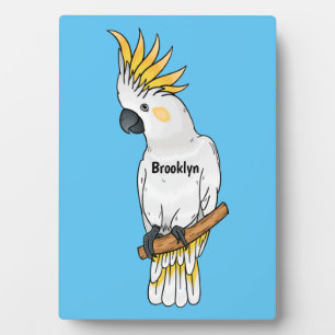 Sulphur-crested cockatoo bird cartoon illustration plaque