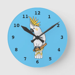 Sulphur-crested cockatoo bird cartoon illustration round clock