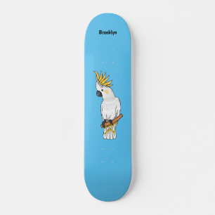 Sulphur-crested cockatoo bird cartoon illustration skateboard
