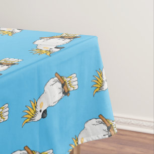 Sulphur-crested cockatoo bird cartoon illustration tablecloth