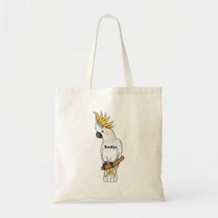 Sulphur-crested cockatoo bird cartoon illustration tote bag