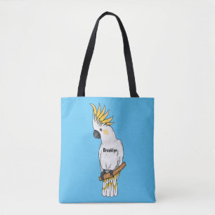 Sulphur-crested cockatoo bird cartoon illustration tote bag