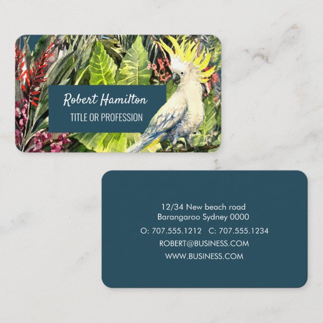 Sulphur Crested cockatoo watercolor painting Business Card (Front/Back)