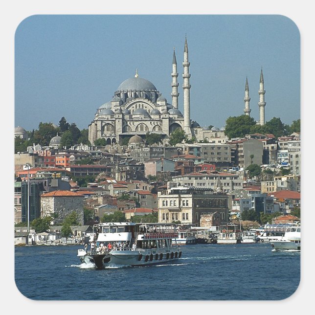  Sultan Ahmed & Istanbul panorama, Turkey  Square Sticker (Front)