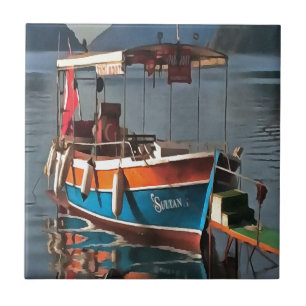 Sultan Taxi Boat Marmaris Nautical Art Ceramic Tile