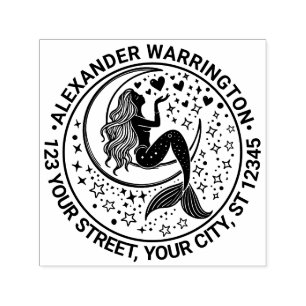 Sultry Mermaid Crescent Moon Name Return Address Self-inking Stamp