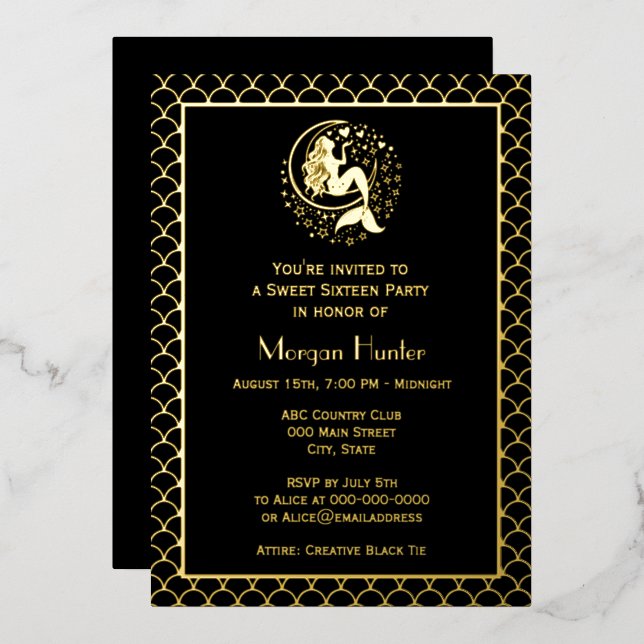 Sultry Mermaid on Crescent Moon FS Sweet Sixteen Foil Holiday Card (Front/Back)