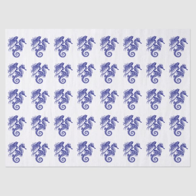 Sultry Mermaid Riding Seahorse - DIY Colours Blue Tissue Paper (Front)