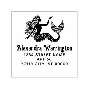 Sultry Mermaid Siren Name Return Address Self-inking Stamp