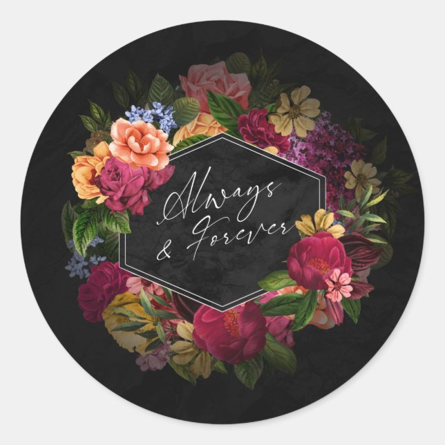 Sultry Nights Floral Wedding Always Forever ID829 Classic Round Sticker (Front)