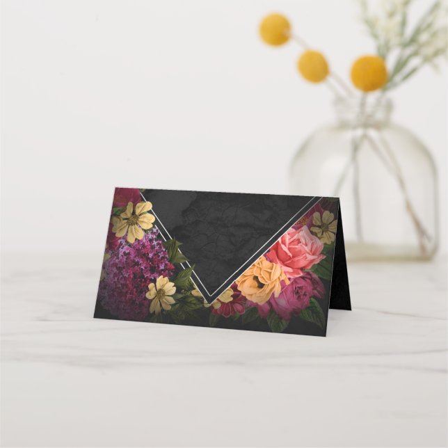 Sultry Nights Floral Wedding Table ID829 Place Car Card (Front)