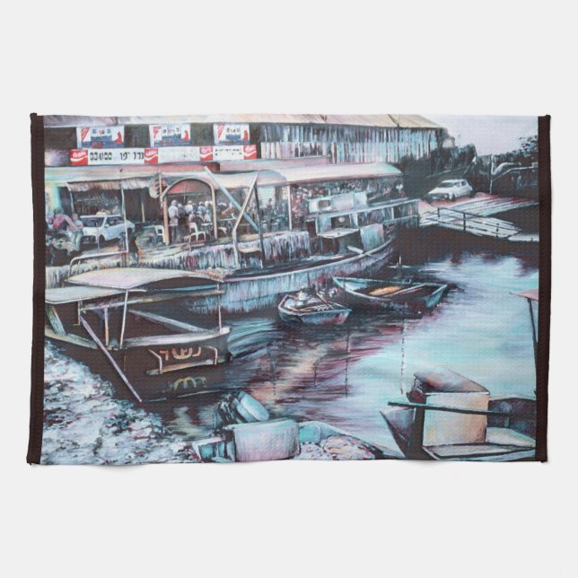 Sultry Prelude to Dusk, Jaffe, Israel Tea Towel (Horizontal)