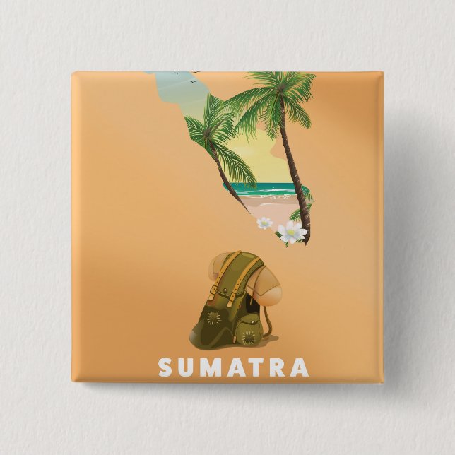 Sumatra illustrated map travel poster 15 cm square badge (Front)