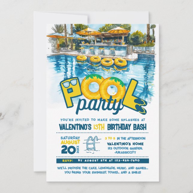 Sumer Pool Party Birthday Invitation (Front)