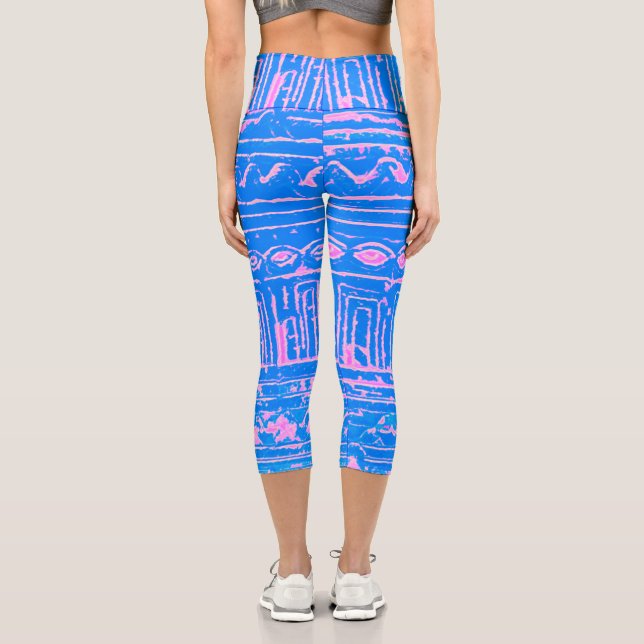 Sumerian Mesopotamian Pattern Blue Capri Leggings (Back)