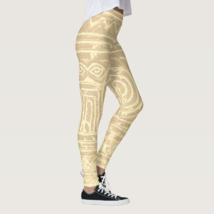 Sumerian Mesopotamian Pattern Pale Yellow Filter Leggings
