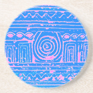 Sumerian Mesopotamian Pattern Pink Blue Coaster