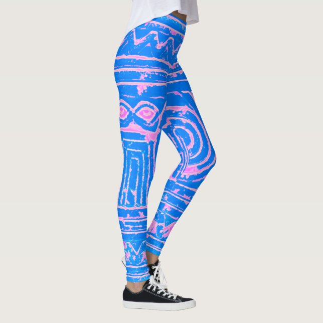 Sumerian Mesopotamian Pattern Pink Blue Leggings (Right)