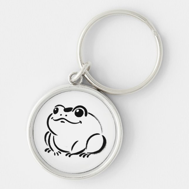 Sumi-e Ink Style Japanese Frog Key Ring (Front)