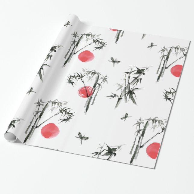 Sumi-e Japanese ink painting Wrapping Paper (Unrolled)