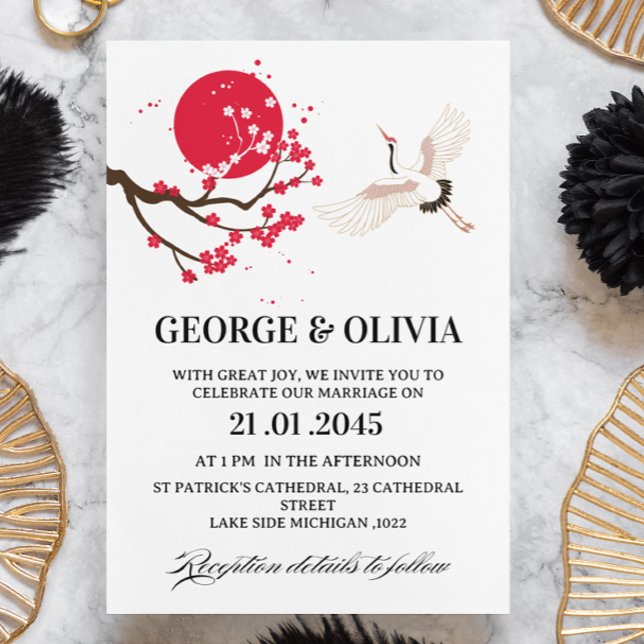  Sumi-e Style Japanese Cherry Blossom Wedding Invitation (Creator Uploaded)