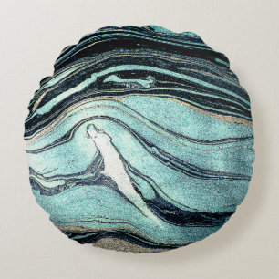 Suminagashi, Japanese Marbling Art. Round Cushion