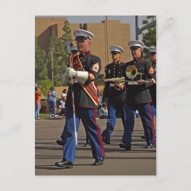 Summary Description The drum major leads the Marin Postcard (Front)