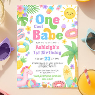 Summer 1st Birthday Invitation - One Cool Babe