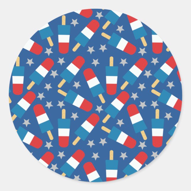 Summer 4th of July Patriotic Popsicles Classic Round Sticker (Front)