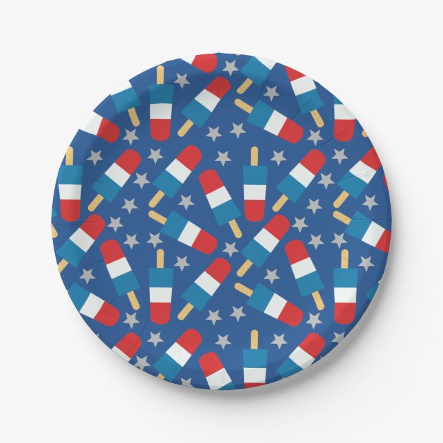Summer 4th of July Patriotic Popsicles Paper Plate (Front)