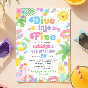 Summer 5th Birthday Invitation - Dive into Five