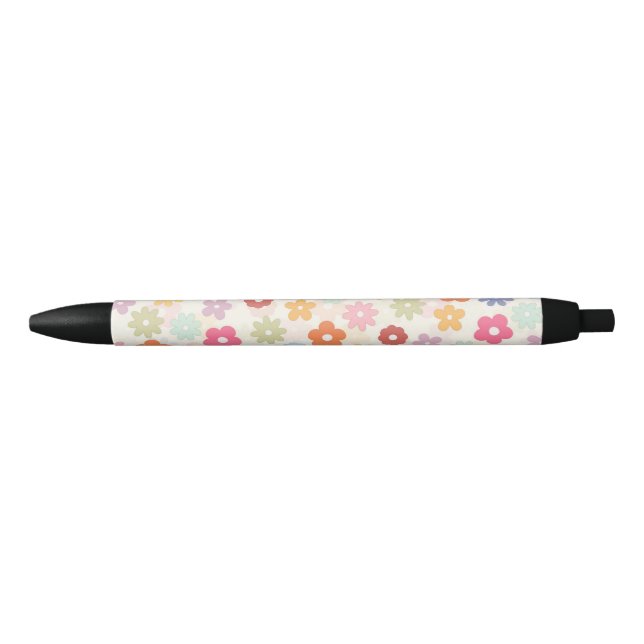 Summer 70’s Boho Retro Daisy Flowers Black Ink Pen (Front)
