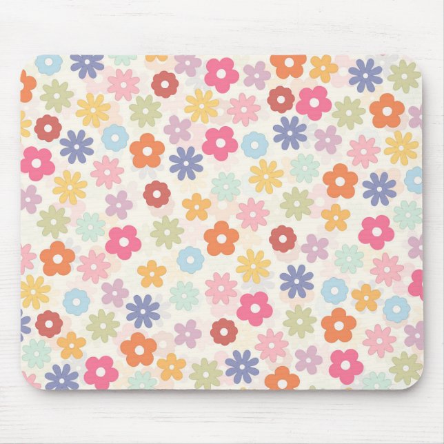 Summer 70’s Boho Retro Daisy Flowers Mouse Pad (Front)