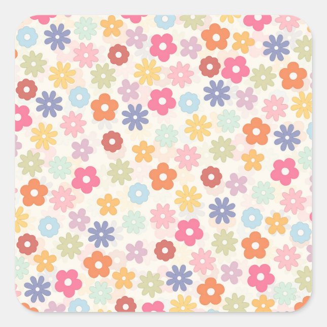 Summer 70’s Boho Retro Daisy Flowers Square Sticker (Front)