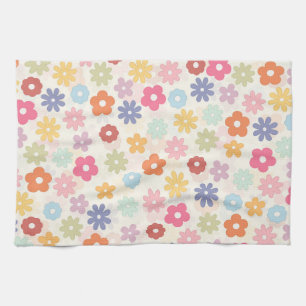 Summer 70’s Boho Retro Daisy Flowers Tea Towel