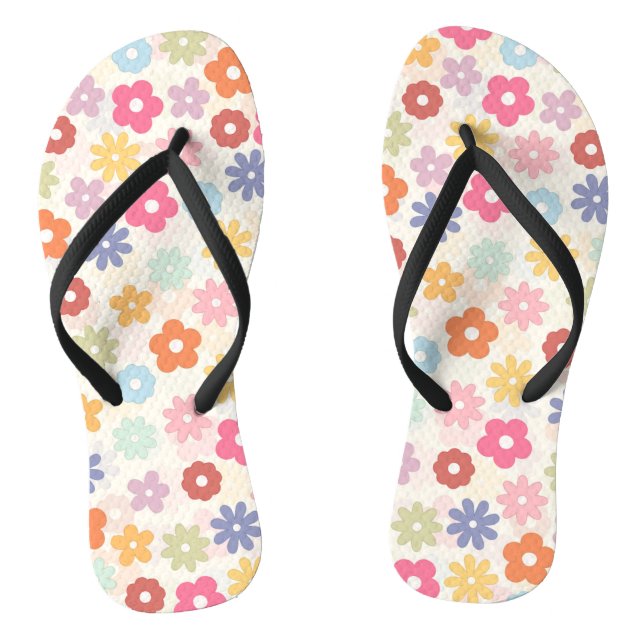 Summer 70’s Boho Retro Daisy Flowers Thongs (Footbed)