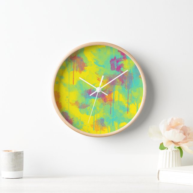 Summer abstract Colourful fun Watercolor splatters Wall Clock (Home)