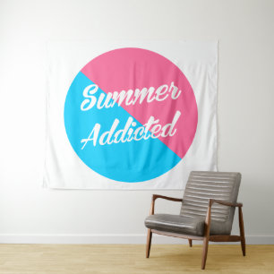 Summer Addicted, pink and blue design Tapestry