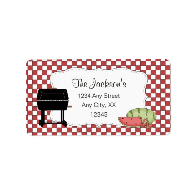 Summer address labels with grill and watermelon (Front)